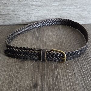 Braided Brown Leather Belt - Solid Brass Buckle - 30